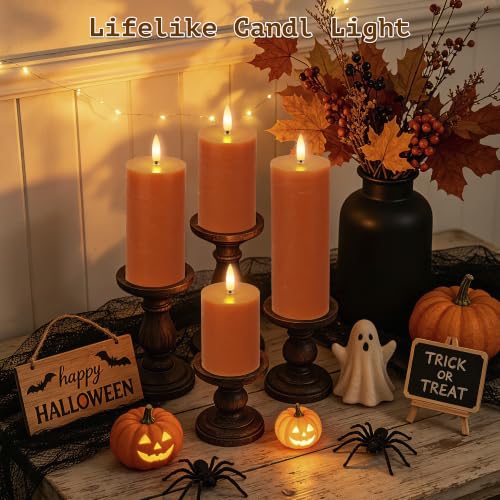 Orange Flameless Pillar Candles - Remote Control, Fall Decor