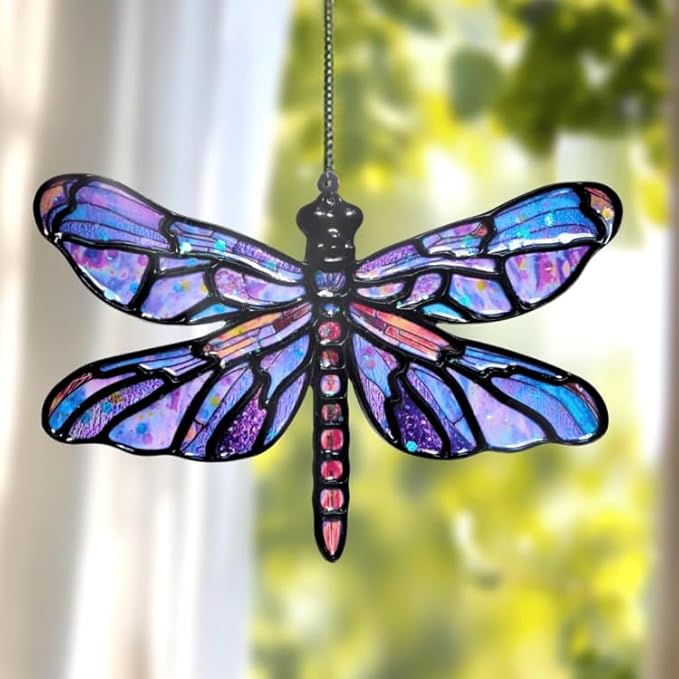 Dragonfly Handmade Resin Suncatchers, Artisan Boho Sun Catcher Stained Glass Effect Dragon Fly Window Hanging Garden Decor, Gift for Mother's Day Mom Grandma Wife Women
