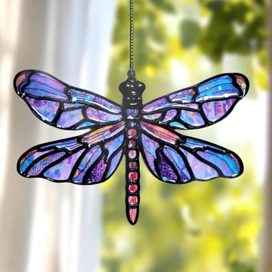 Dragonfly Handmade Resin Suncatchers, Artisan Boho Sun Catcher Stained Glass Effect Dragon Fly Window Hanging Garden Decor, Gift for Mother's Day Mom Grandma Wife Women