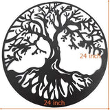 Bellaa 20230 Metal Wall Art Tree Circle Of Life Round Hanging Sculptures Indoor Living Room Outdoor Garden Patio Decor Black 24 inch