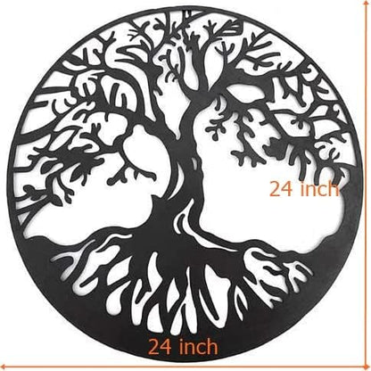Bellaa 20230 Metal Wall Art Tree Circle Of Life Round Hanging Sculptures Indoor Living Room Outdoor Garden Patio Decor Black 24 inch