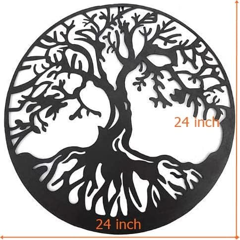 Bellaa 20230 Metal Wall Art Tree Circle Of Life Round Hanging Sculptures Indoor Living Room Outdoor Garden Patio Decor Black 24 inch