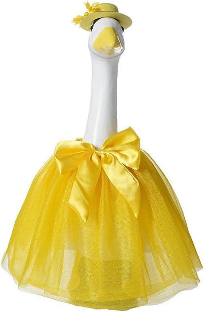 Porch Goose Outfits Four-Layer Mesh Skirt Goose Outfit with Bow Tie Hat for 17-23" Lawn Cement Plastic Geese Statue for Garden Yard Decor Accessories(Yellow)