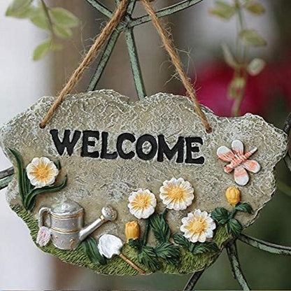 Garden Ornaments Outdoor 4PCS Garden Welcome Listing Card Resin Ornaments Balcony Wall Hanging Pendant Home Courtyard Outdoor Figurines Decoration Crafts Garden Ornaments