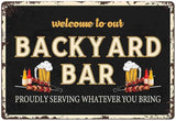 SCAZOMV Welcome To Our Backyard Bar & Grill Metal Sign Outdoor Pool Backyard Bar Signs 12"X8" Tin Sign