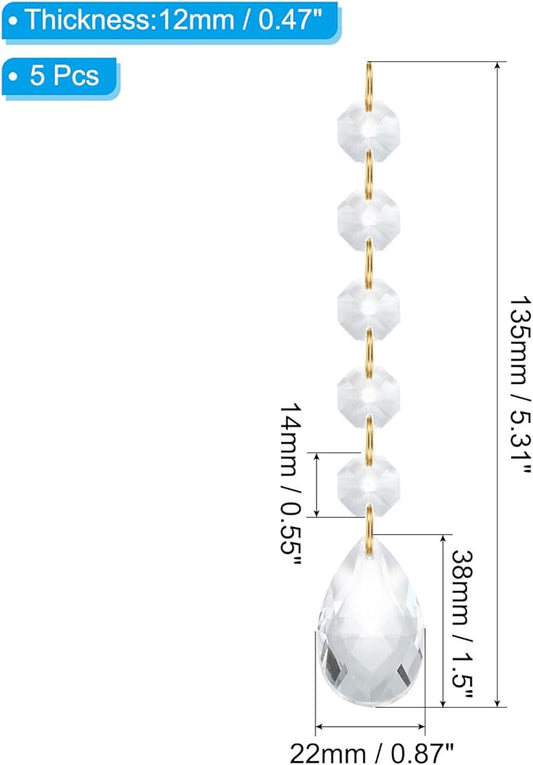 PATIKIL Teardrop Crystal Chandelier Pendants Beads, 5 Pack 135mm Length 38mm Chandelier Prisms Parts Ornaments Hanging Beads for DIY Arts Crafts Decoration, Clear