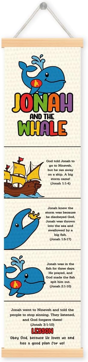 Jonah and the Whale Banner, Church Banner, Christian Rustic Hanging Door Flag, Farmhouse Decorations Outdoor Indoor, Church Activity Decor, Bible Lesson, Scripture and Words Decorations