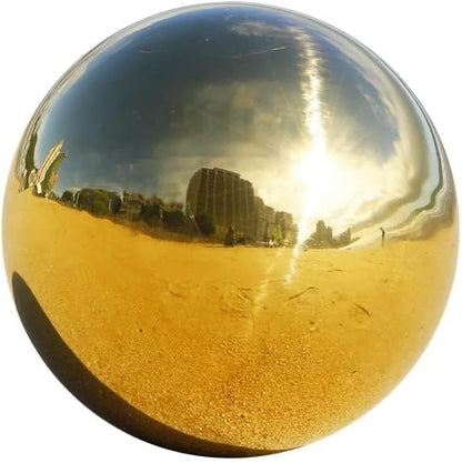 Nerien 6 Inch Gazing Ball, Stainless Steel Garden Mirror Globe, Polished Ornament Sphere, Hollow Floating Reflective Hemisphere, Home Outdoor Pond Housewarming Swimming Pool Decoration Gifts, Gold