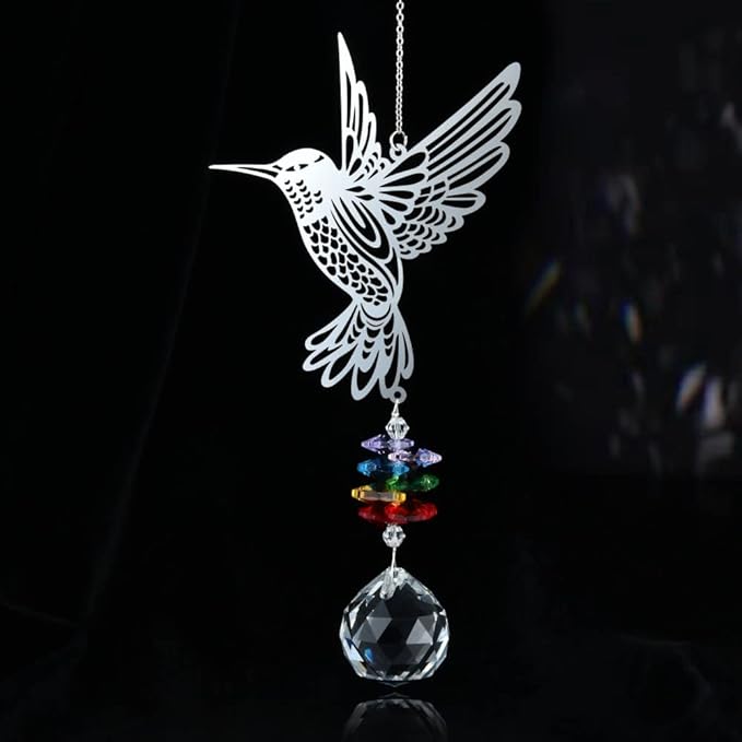 Sun Catcher Crystal Hummingbird,Indoor Window Suncatcher, Hanging Crystal Decor Creates Rainbows, Hummingbird Wall Art, Bird Deterrent Garden Gift.
