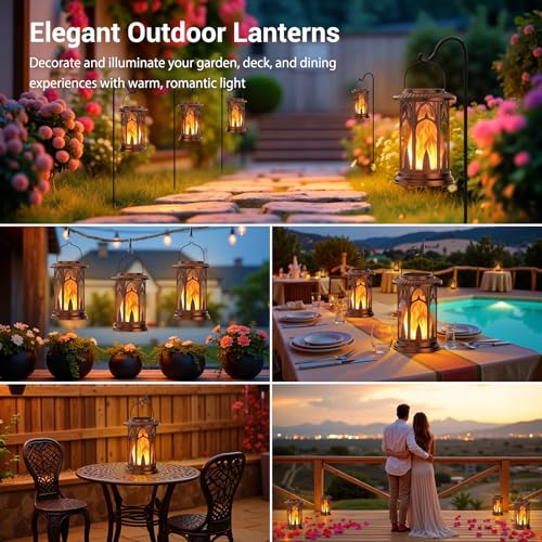 KOOPER Solar Lanterns - 2Pack, Flickering Flame, Waterproof, Bronze