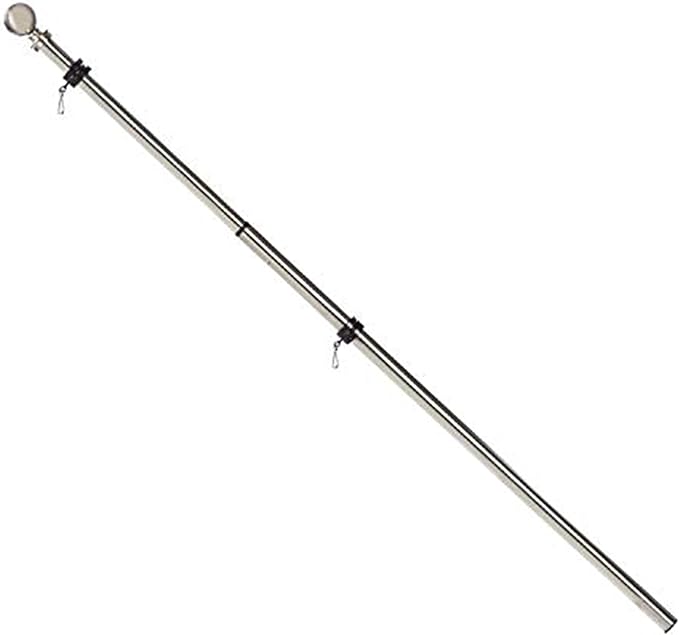 Evergreen Flag Telescoping 5ft Metal Flag Pole | Incl Two Tangle-Free Ring Clips | Stainless Steel | Wall Mounted for Home Garden Outdoor | House and 3'x5' American Flags with Pole Sleeve or Grommets