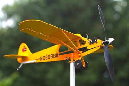Thyggzjbs Piper J3 Cub Airplane Weathervane,3D Unique and Magical Metal Windmill Outdoor Wind Sculpture Kinetic Sculpture for Yard/Garden/Decor Decoration,Gifts for Flight Lovers