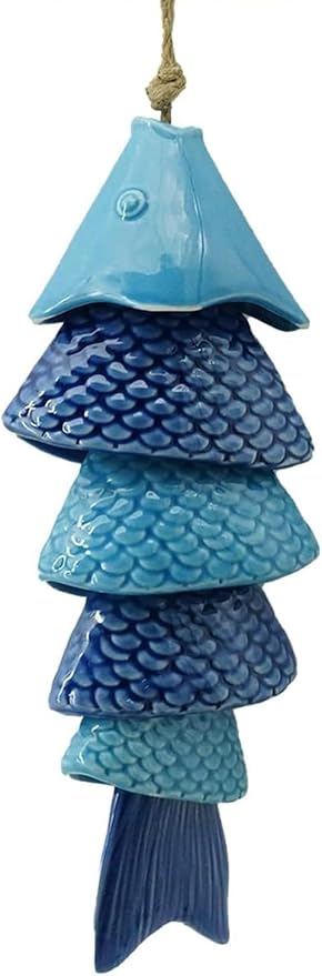 Koi Fish Ceramic Wind Chimes for Outside, 12Inch Garden Fish Decor, Beach Decor, Fish Sculptures for Outdoor, Patio, Pond.