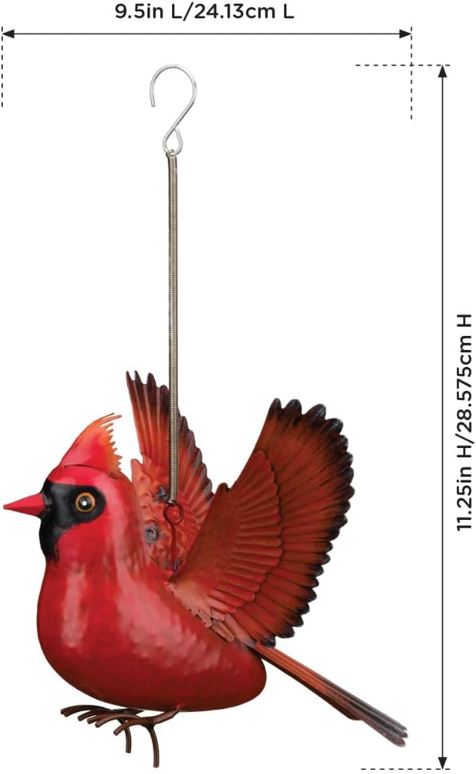 Regal Art & Gift Bird Bouncie - Bird Garden Decor Outdoor Metal Bird Hanging Ornament for Yard Patio Lawn - Cardinal