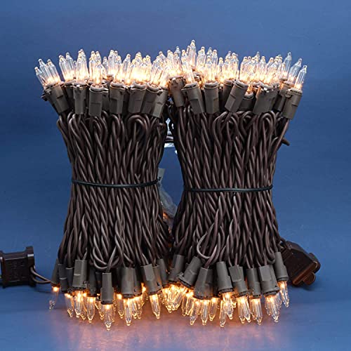 200 Clear Christmas Lights - 33ft Brown Wire String (2 Set)