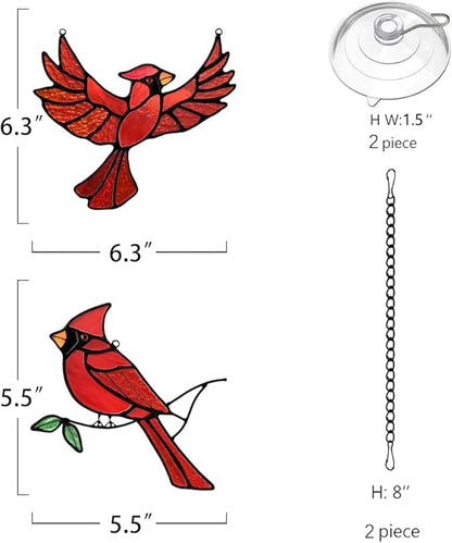 BOXCASA Cardinal Gfits Stained Glass Birds Window Hanging,Cardinal Handmade Ornament Stained Glass Suncatcher for Window,Cardinals Bird Gifts for Bird Lover Women,Memorial Gift for Mother