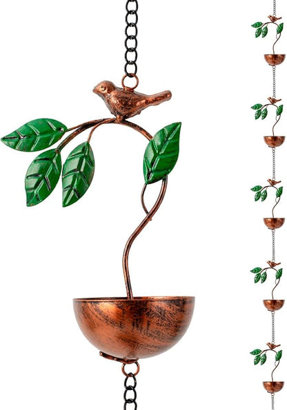dreamysoul Rain Chains for Outside, Leaves and Bird Decorative Rain Catcher Chains for Downspout Gutter, Eaves Drainage