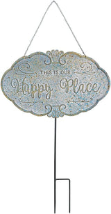 All Chic Outdoor Garden Signs Decorative Yard Sign Stakes Metal Hanging Sign Rustic Outdoor Decor 26.4" x 15.8" Includes Stakes and Hanging Chain