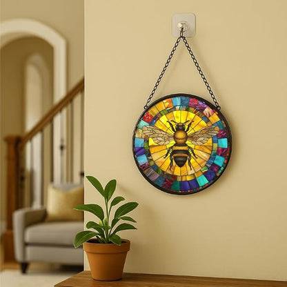 Stained Glass Window Hanging - Blue Whale and Ocean Waves Sun Catchers Indoor Stained Glass Panels Wall Decor for Mom, Wife, Lovers, Festive, 7.8in
