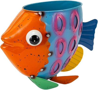 Oak & Lore Colorful Metal Fish Garden Statues, Cute Animal Garden Sculptures & Statues with Planters for Home Patio Porch Yard Decor