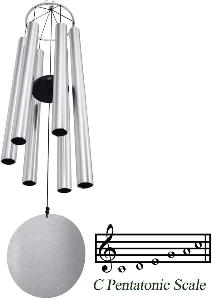 ASTARIN Premium 45-Inch Deep Tone Wind Chimes with 6 Metal Tubes - Elegant Memorial Chime for Mom, for Housewarming and Christmas Silver