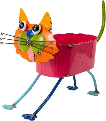 Oak & Lore Whimsical Metal Cat Garden Statues, Colorful Cartoon Cat Garden Sculptures & Statues with Planters for Patio Lawn & Yard Art Decor