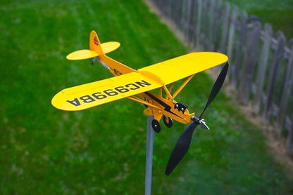 Thyggzjbs Piper J3 Cub Airplane Weathervane,3D Unique and Magical Metal Windmill Outdoor Wind Sculpture Kinetic Sculpture for Yard/Garden/Decor Decoration,Gifts for Flight Lovers