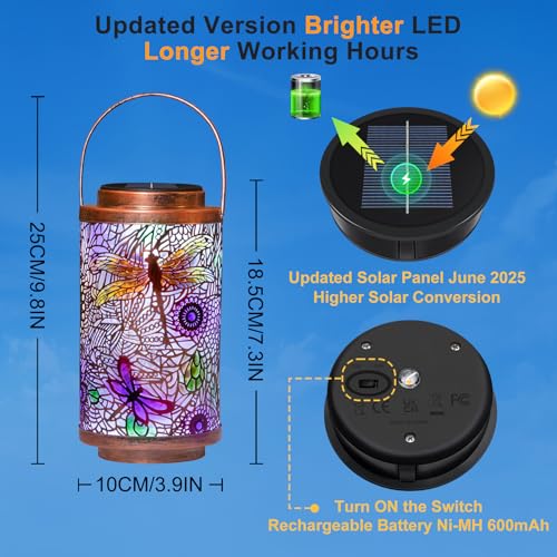 2Pack Solar Outdoor Lanterns - Waterproof Multicolor Dragonfly