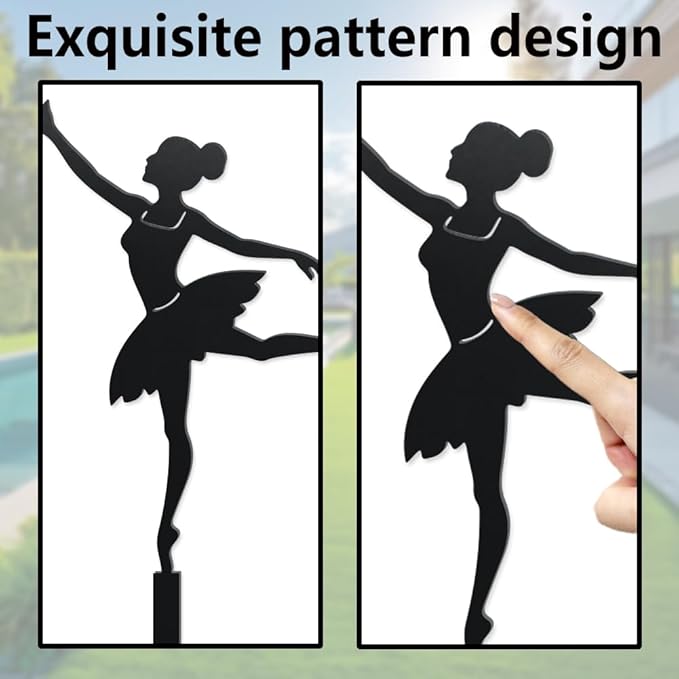 WADORN Dancing Lady Decorative Silhouette Garden Stakes, Metal Dancing Theme Stakes Statues Ornaments Lovers Gifts Yard Art Black Silhouette Yard Outside Decor for Backyard Patio, 14.1x8.7 Inch
