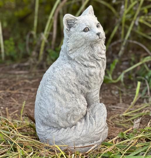 Cat Garden Statue Kitten Memorial Sitting cat Concrete Figure Outdoor Statue Pet Memorial Stone Cat Loss Gift Realistic Garden Decor