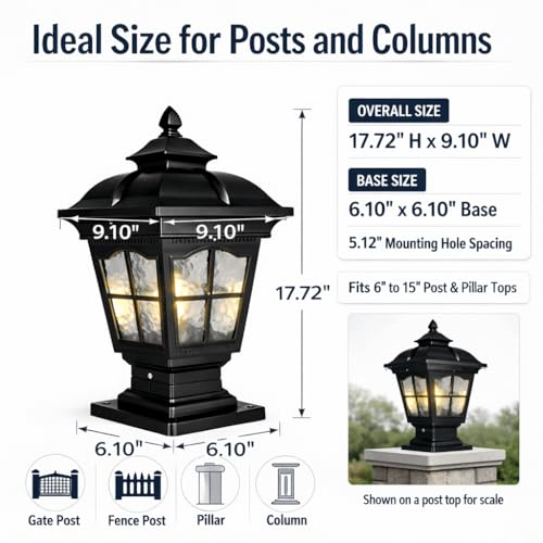 Outdoor Post Light - 17.72" Hardwired E26 Pier Mount Lantern
