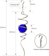 FONMY Gazing Ball Spiral Tail -Decorative Wind Spinner 11" inch Tail and 2" inch Blue Glass Orb. Indoor Outdoor Garden Decoration -13 inch Height