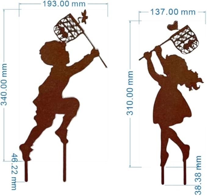Butterfly Girl Silhouette Sculpture,Shadow Art Garden Figurines, Metal Garden Fence Stake for Lawn Outdoor Patio Home Decor (E)