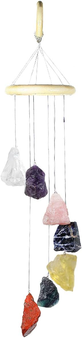 mookaitedecor 7 Raw Stones Rough Crystals Wind Chimes for Home Garden Decoration 17-21 Inches