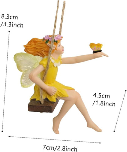 Garneck Hanging Flower Fairy Resin Statue Outdoor Swing Decor for Garden Trees Durable Garden Ornament for Home and Patio Decoration