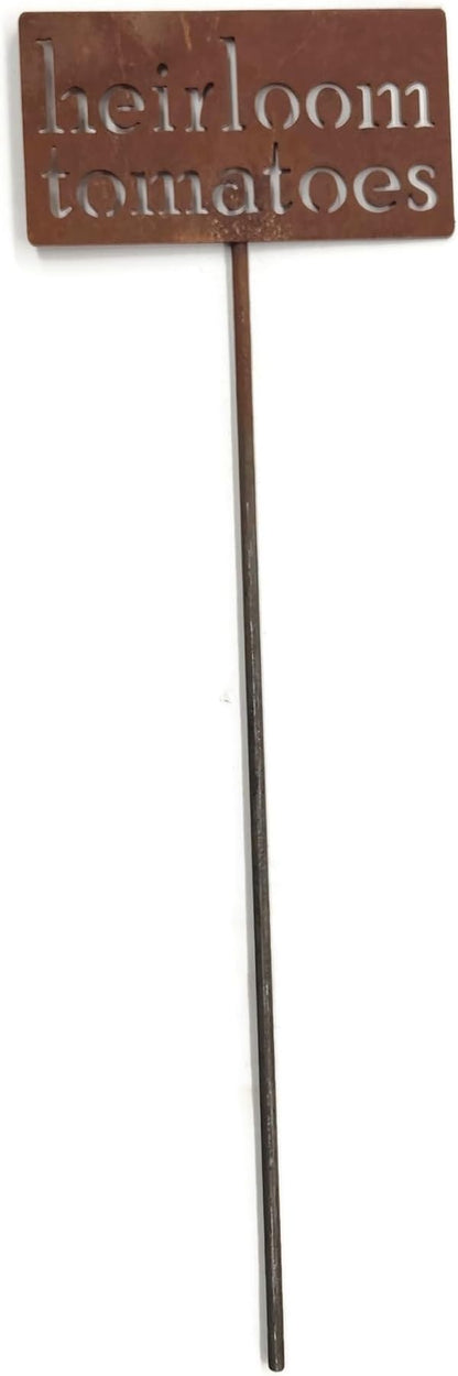 Classic Metal Garden Markers 19 Inches Tall (heirloom tomatoes, Naturally Rusted)