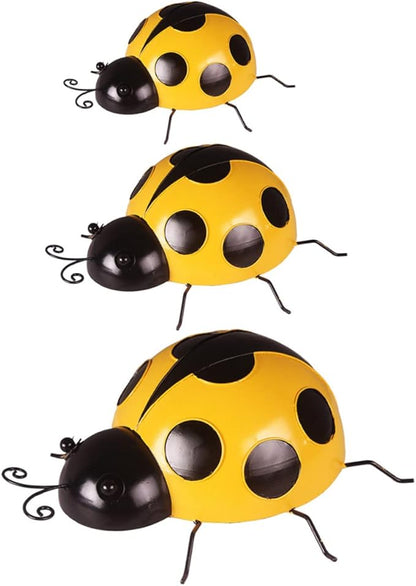 Kisangel 3pcs Iron Art Ladybug Ornaments for Garden Realistic Simulated Decorations Nature Guys