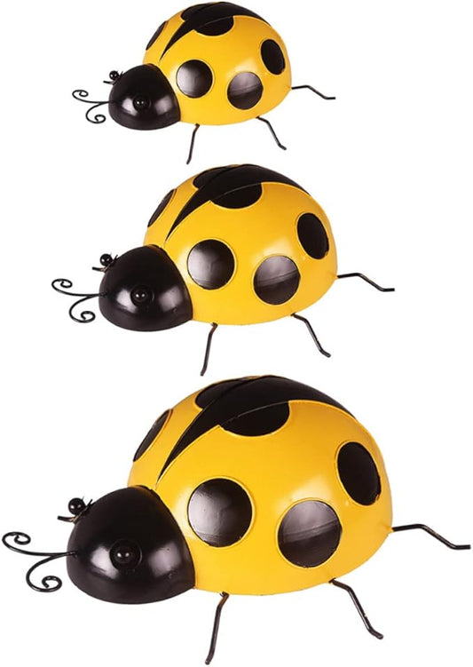 Kisangel 3pcs Iron Art Ladybug Ornaments for Garden Realistic Simulated Decorations Nature Guys