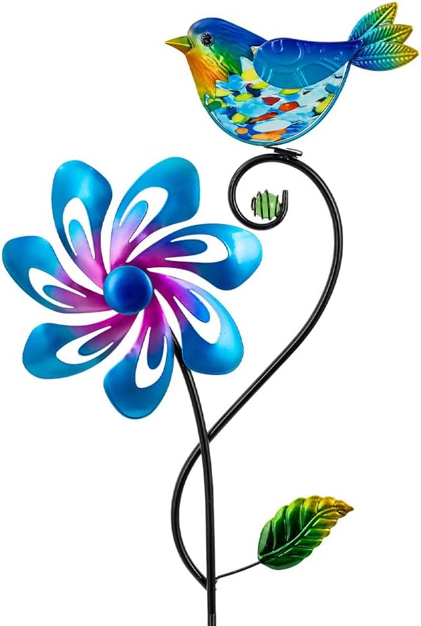 Wind Spinners Outdoor, Kinetic Metal Wind Spinner, Decorative Glass Bird Windmill Waterproof Pinwheels for Yard and Garden Decor