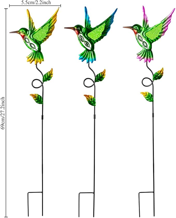 3 Pcs Hummingbird Decorative Garden Stakes,Metal Yard Art for Lawn Pathway Patio Plant Pot Flower Bed Ornaments Spring Outdoor Decor