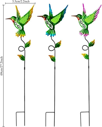 3 Pcs Hummingbird Decorative Garden Stakes,Metal Yard Art for Lawn Pathway Patio Plant Pot Flower Bed Ornaments Spring Outdoor Decor
