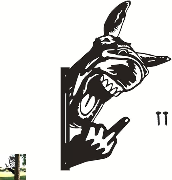 Funny Peeking Squirrel Metal Sign, Middle Finger Garden Yard Art Decor, Rustic Animal Wall Ornament for Tree, Fence, Outdoor Farmhouse, Bigfoot Gag Gift (#Donkey B, 12")