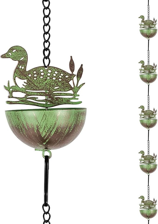 9.2FT Rain Chains for Gutter, Mallard Ducks Decorative Rain Chain with 12 Cups, Adjustable Rain Catcher Chain for Eaves Drainage, Replacement for Downspout
