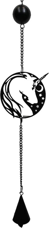Ebros Gift Sacred Unicorn Horse with Moon and Stars Silhouette in Filigree Frame Black Coated Steel Metal Wall Hanging Wind Chime with Beads Home and Patio Decor Mobile Noisemaker