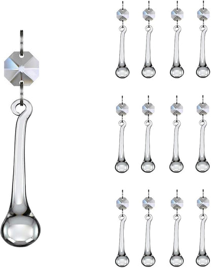 12pcs Raindrop Crystal Chandelier Prisms Parts, Hanging Crystals Beads for Chandeliers, Home Decoration