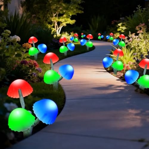 Solar Mushroom Lights - 6 Pack 18LED Multi-Color