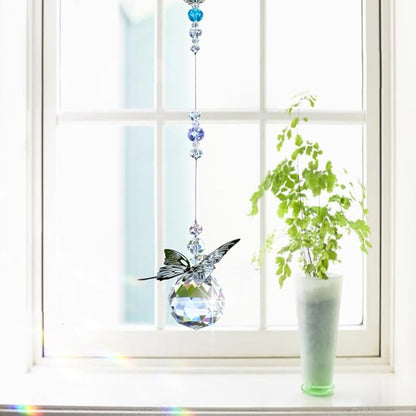 WEISIPU Crystal Hanging Decorations - Hanging Ornament Crystals Butterfly Suncatchers with Clear Crystal Ball for Home, Office, Garden Decoration, Window Decorations Hanging
