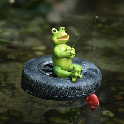 Pond Decoration, Green Resin Statue, Water Landscape Garden, Floating Decoration (Fishing for Frogs)