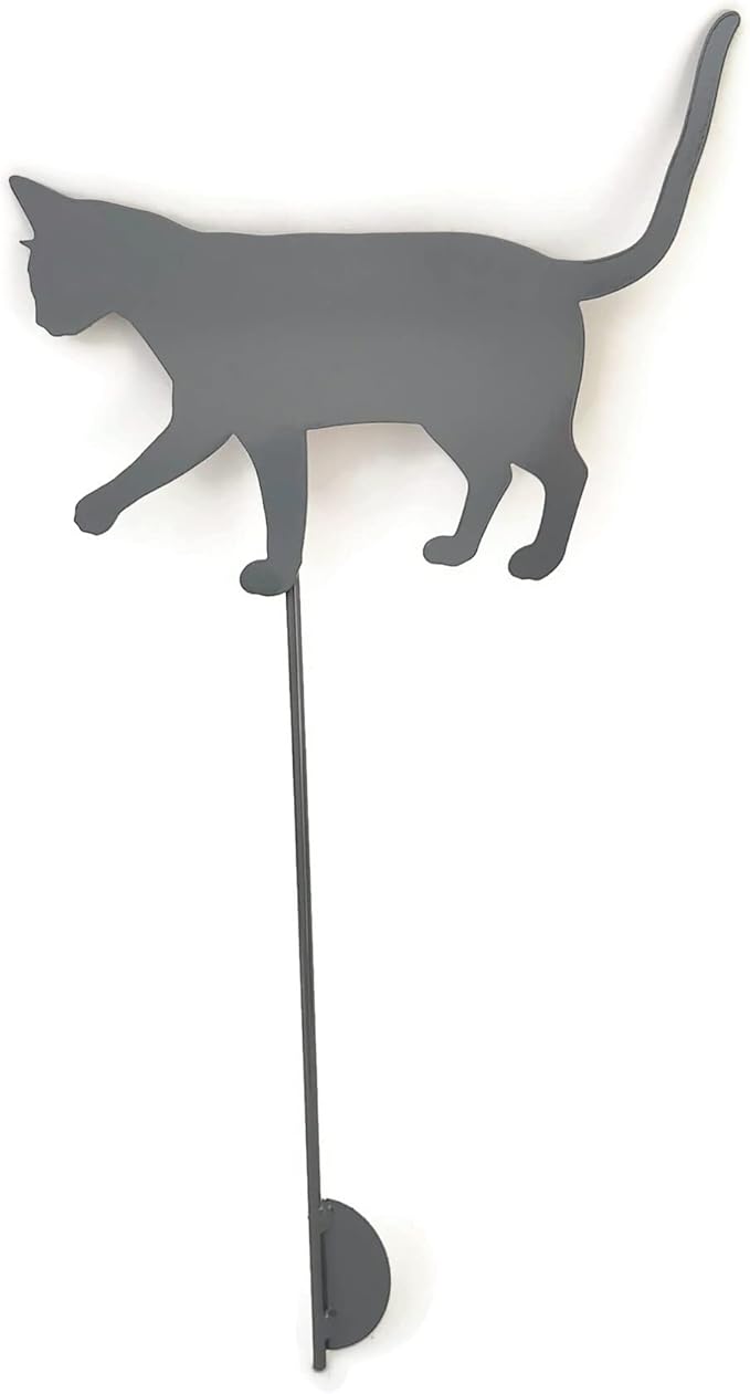 Pets and Farm Animals Metal Garden Landscape Stake (11.5" Wide Cat on Stake, Gray)