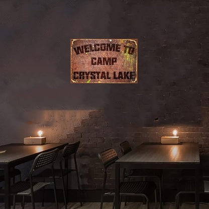Funny Camping Signs Friday The 13th Metal Sign Welcome To Camp Crystal Lake Tin Sign Outdoor Party Vintage Coffee Bar Room Horror Decorations 12x8 Inch